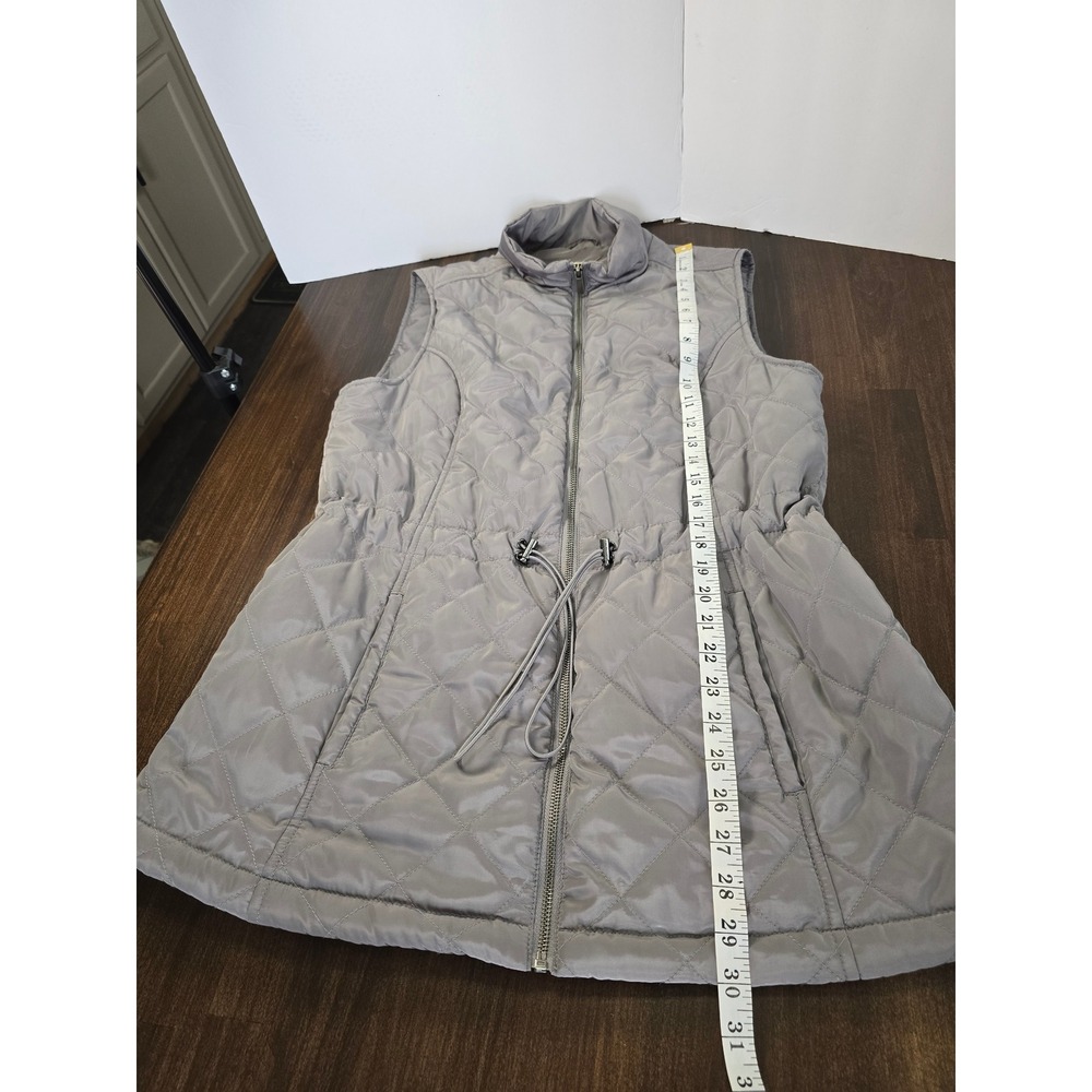 Country Door Women Gray Quilted Vest Cinched Drawstring Waist Full Zip Size L - Picture 4 of 7